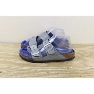 Birkenstock Sandals Women 9 Silver Glitter Purple Shearling Lined 2 Buckle Slide